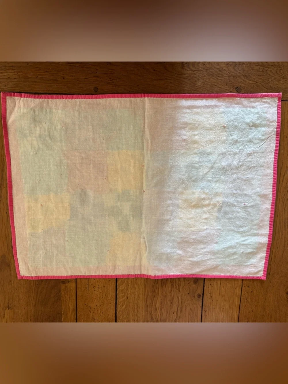 Vintage Colorful Patchwork BabyDoll Quilt with Pink Border